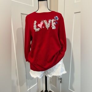 NWOT Talbots red 3/4 sleeve embellished sweater size Large